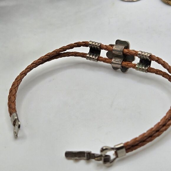 "5/$25" Small Leather Flower Bracelet & Mismatched Coin Disc Dangle Earrings - Picture 5 of 14